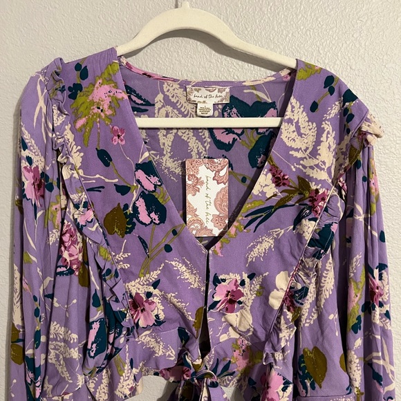 Free People - Band Of The Free Anika Lavender Floral Ruffle Blouse - Picture 8 of 10